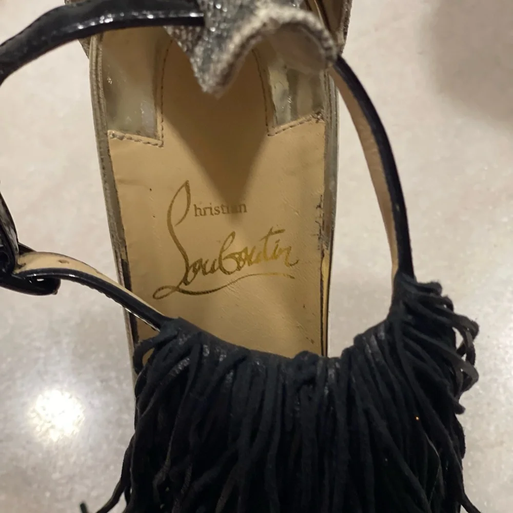 Christian Louboutin Silver Heels with Black Tassels - Picture 4 of 7